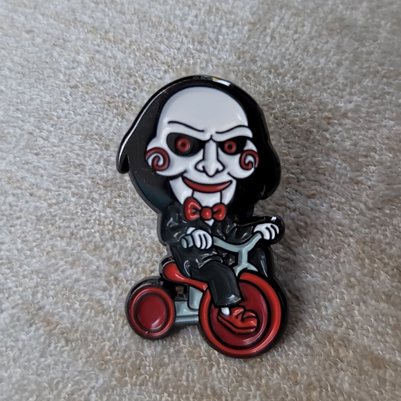 Moon Goddess Boutique Jewelry Enamel Lapel Pin From The Horror Movies Saw Jigsaw Riding A